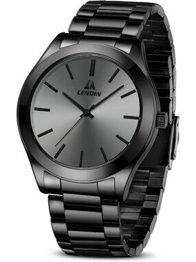 Men's All Black Classic Waterproof Stainless Steel Analog Quartz Round Watch